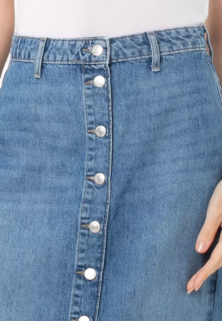 Cece Midi Button Denim Skirt