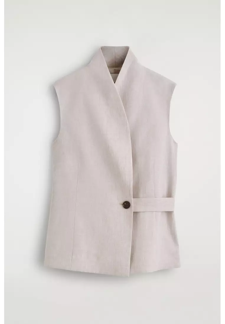SHAWL-COLLAR BELTED LINEN WAISTCOAT