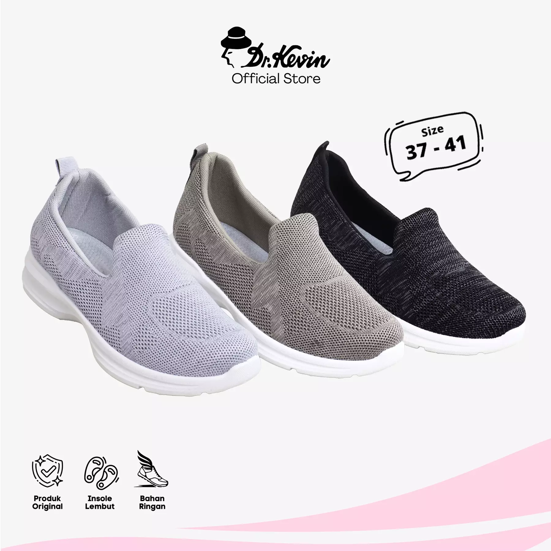 Dr. Kevin Sepatu Olahraga Sport Wanita Sneakers Rajut Sepatu Sekolah Slip On 589-109