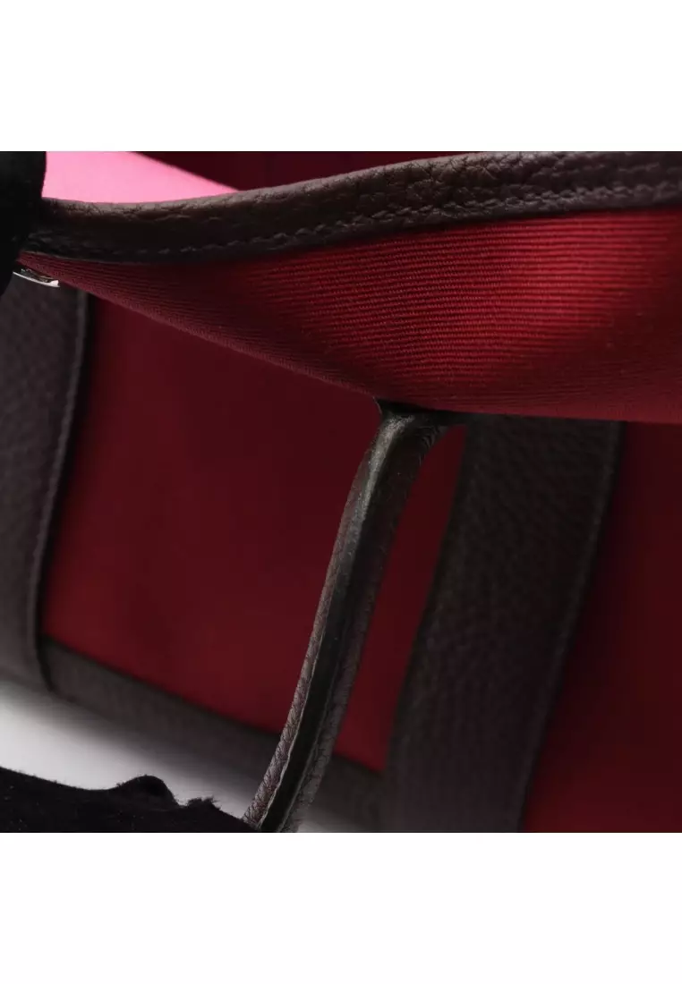 Pre-Loved Hermès garden party TPM Rouge Imperial Rouge Serie Handbag tote bag Toile Officier buffalo Bordeaux Dark brown silver hardware Z stamp