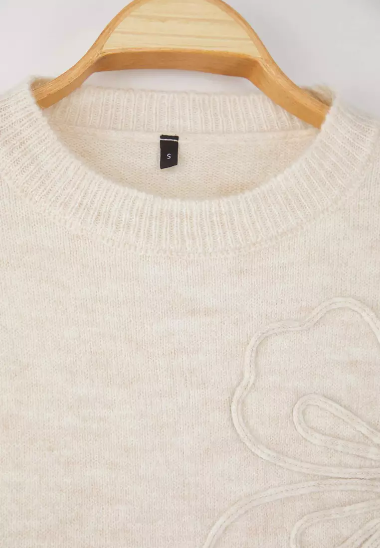 Stone Soft Textured Floral Patterned Knitwear Sweater Twoaw26Kz11