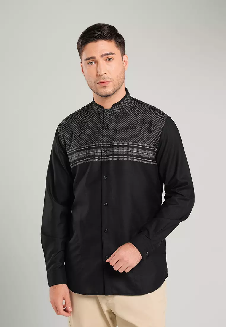 MOC Kemeja Koko Lengan Panjang Pria ABA-BLACK