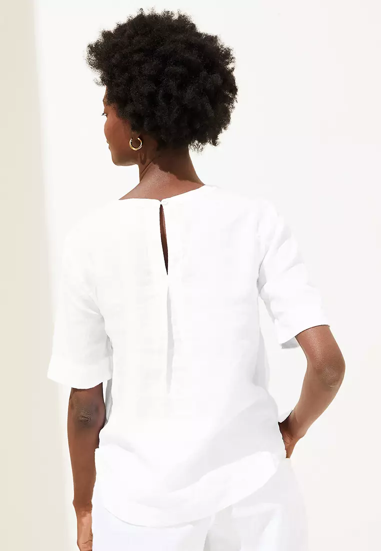 Pure Linen Round Neck Short Sleeve Boxy Top