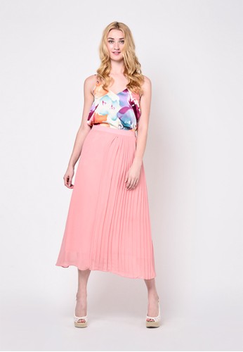 Midi Side Pleated Skirt - Pink.