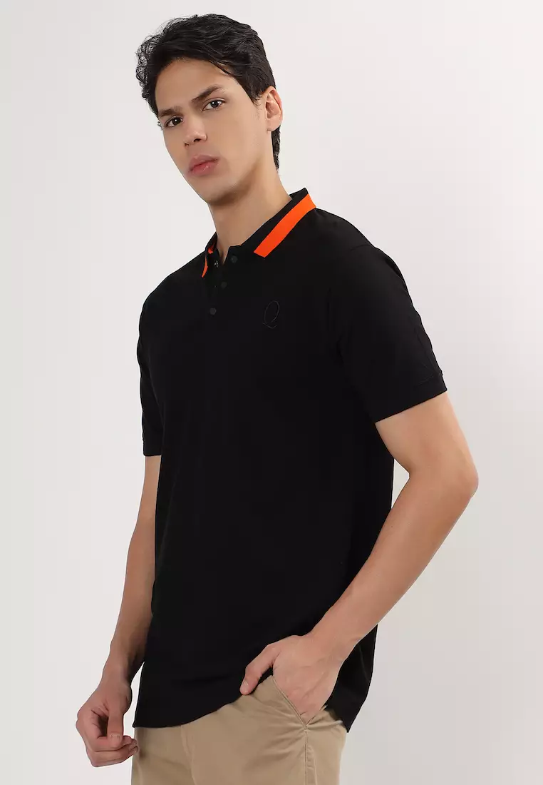 Mens Tipping Black Orange Cotton Polo Shirt/Tshirt, Interlock, Breathable, Short Sleeve, Embridiory,Sports-Casual,Regular Fit,3 Button