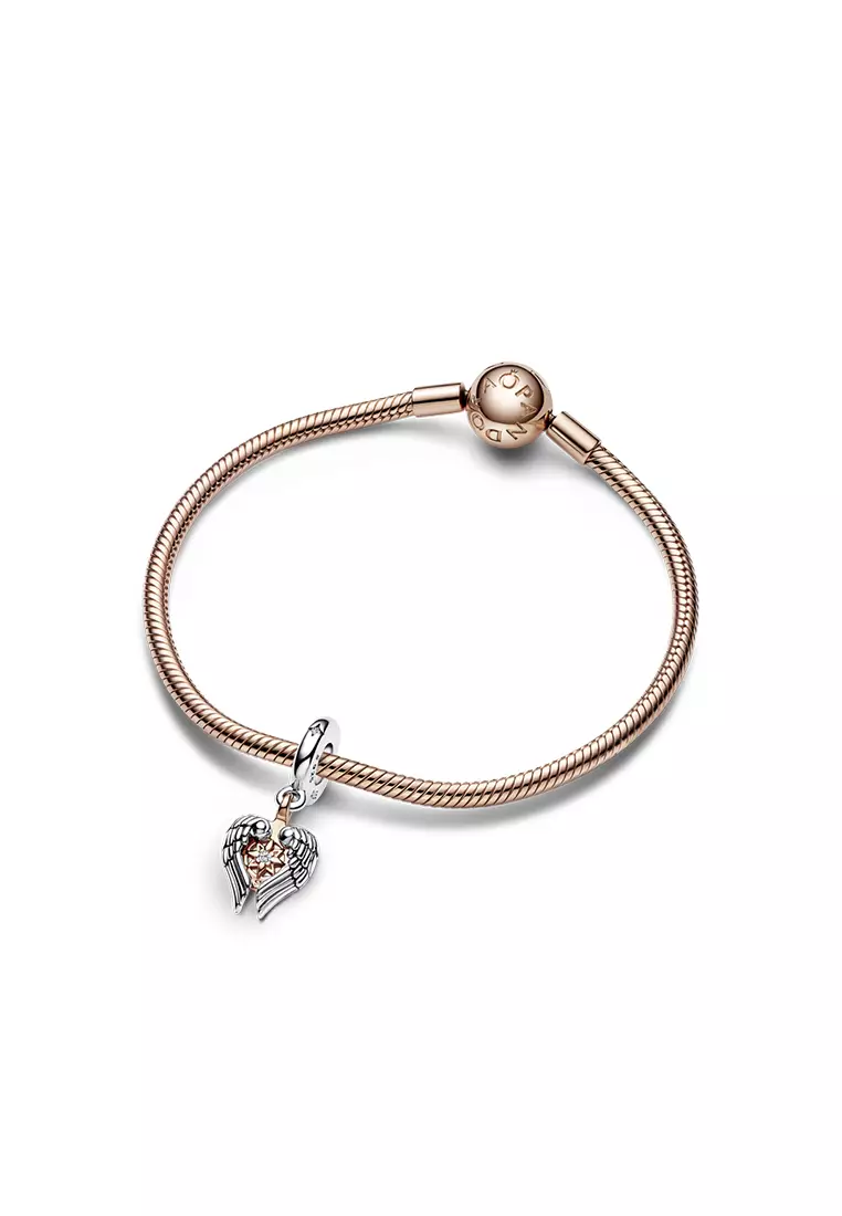 PANDORA 14K Rose Gold Plated Celestial Compass Angel Wings Dangle Charm
