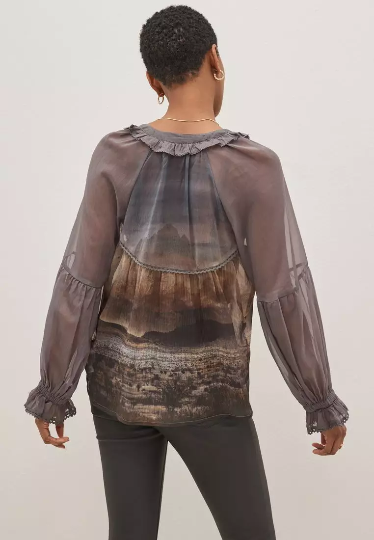 Long-Sleeve Sheer Blouse