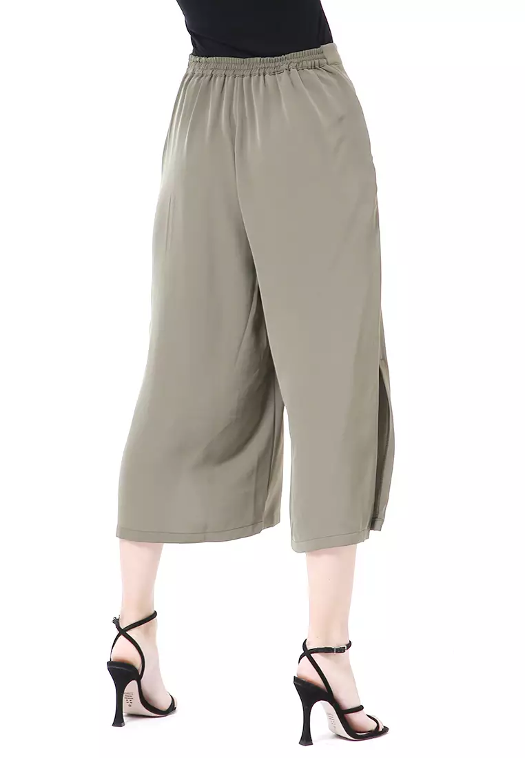 Stella Celana Kulot Wanita Belah Samping Side Slit Culottes Pants Material Crepe ORIGINAL - Army