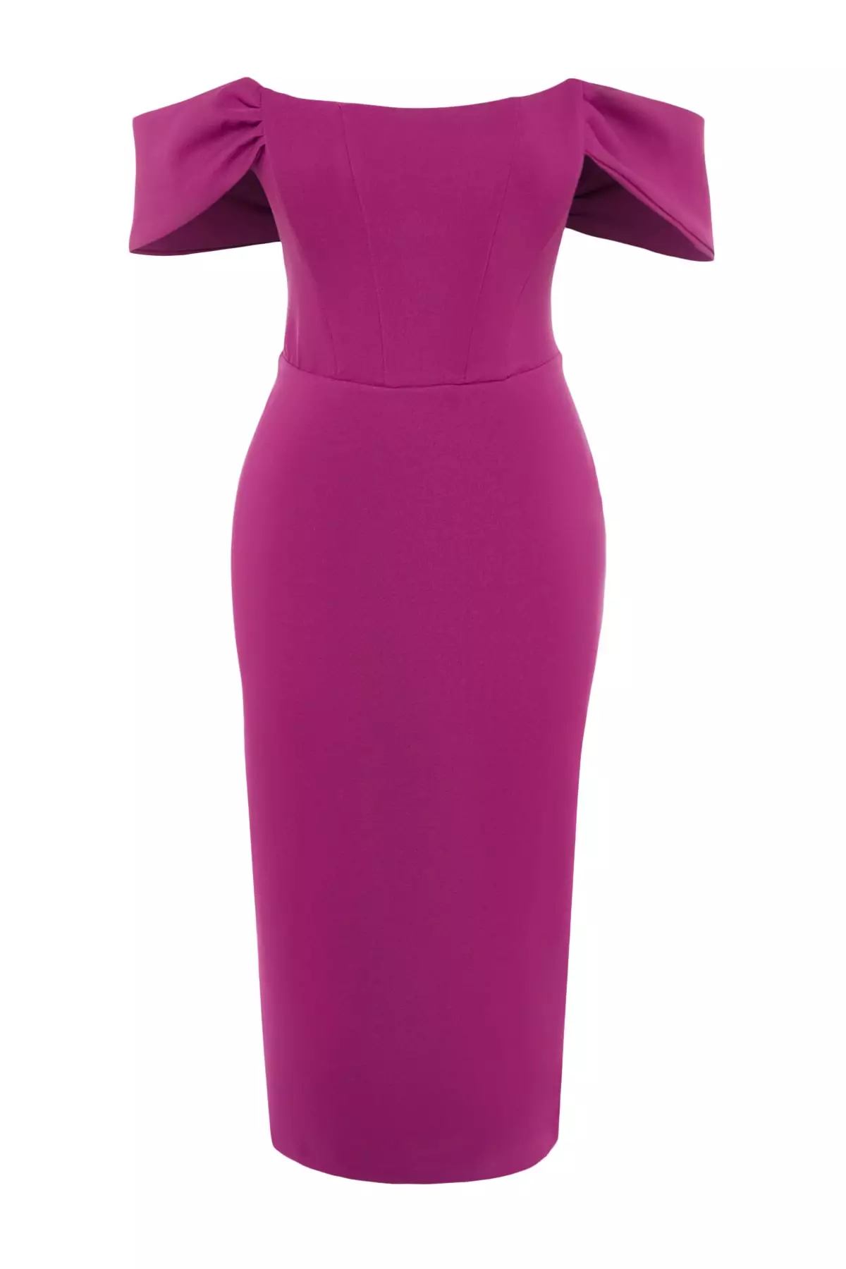 Fitted Off Shoulder Midi Dress