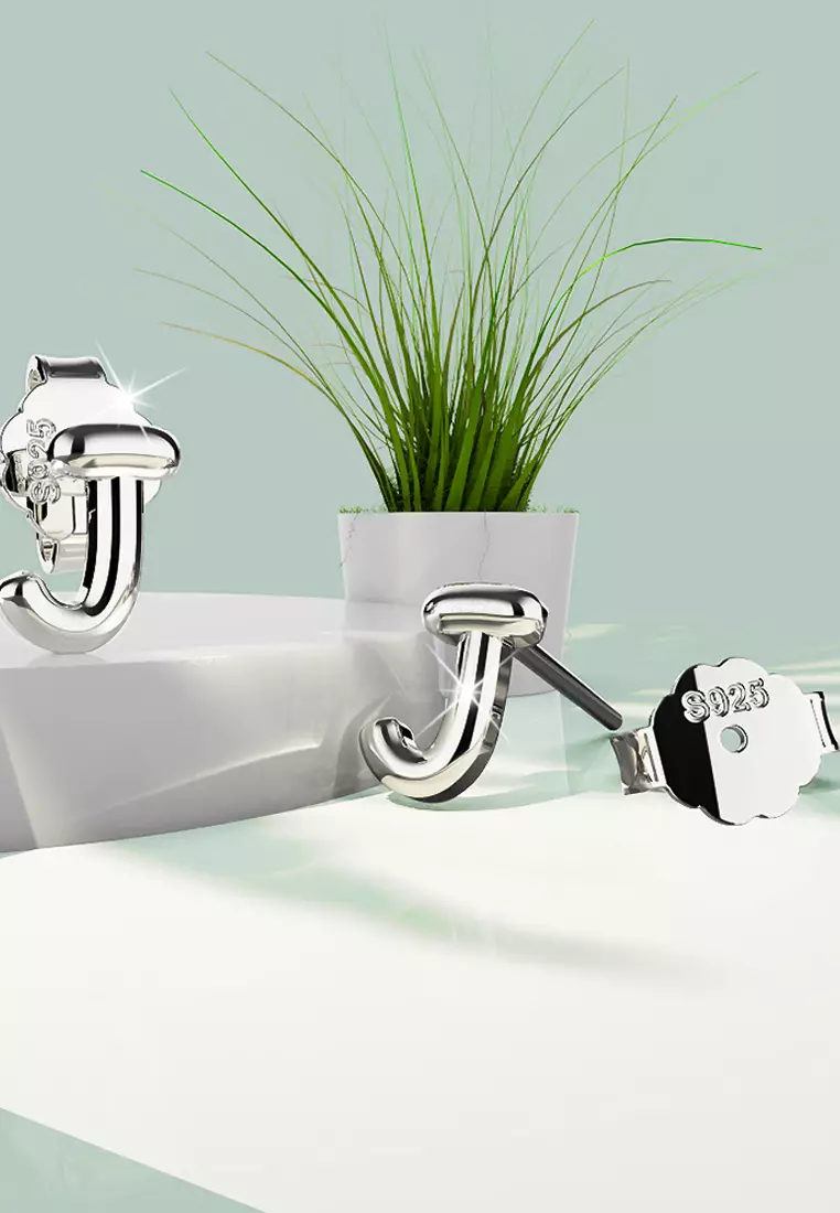 Solid 925 Sterling Silver Initial Alphabet Personalised Stud Earrings- J