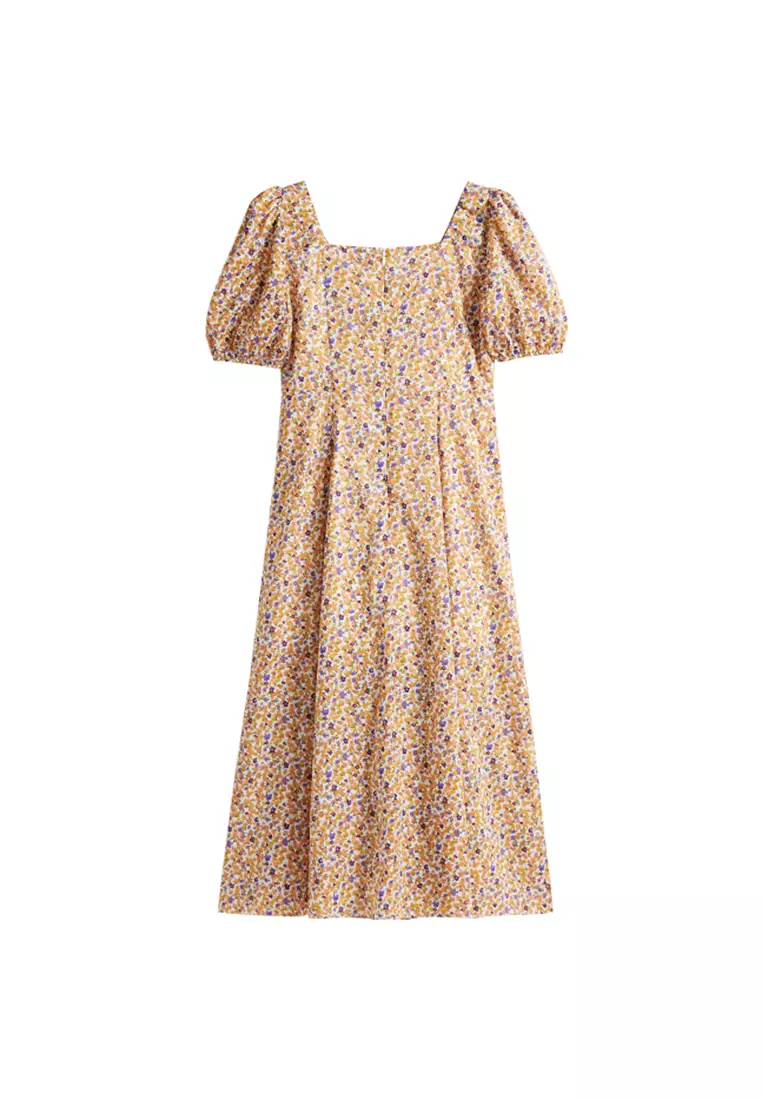 Floral Chiffon Round Neck Long Dress