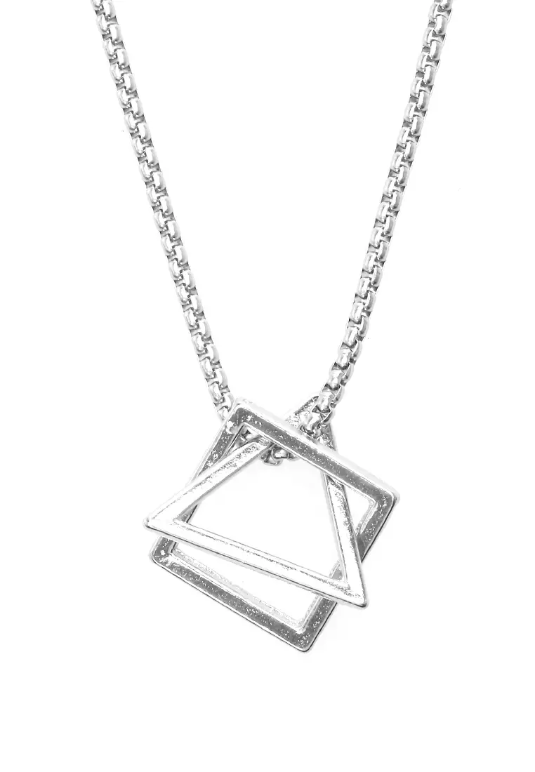 Ainsley Aksesoris Fashion Kalung Pria Wanita Necklace Tali Rantai Liontin Segitiga Persegi Material Alloy ORIGINAL - Silver