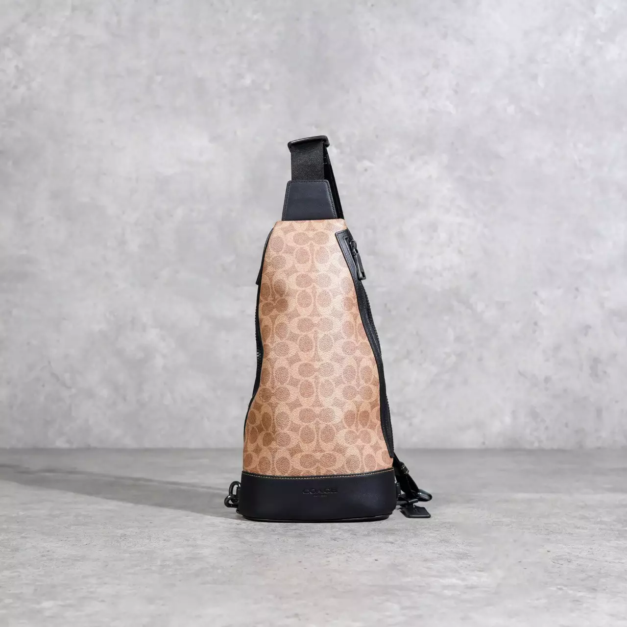 Tas COACH DOMINIC MONOGRAM BEIGE BROWN SIDE ZIP CROSS BODY BAG 100% ORIGINAL