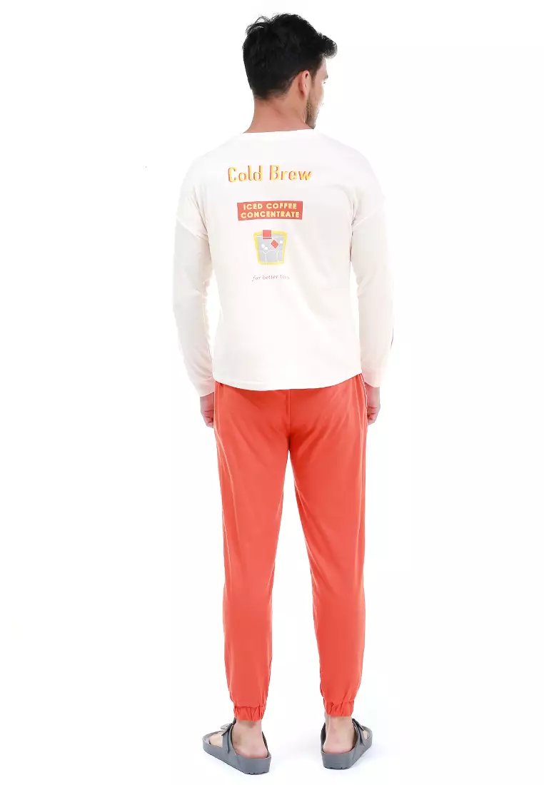 Klicin Setelan Baju Tidur Piyama Pria Cold Brew One Set Sleepwear Pajamas Material Cotton ORIGINAL
