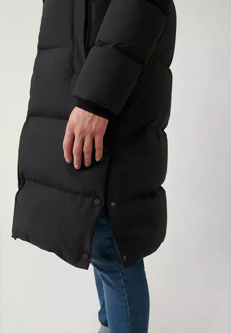 Men's Black Goose Down Water Repellent Windproof Hooded Long Puffer Coat A32Y6021