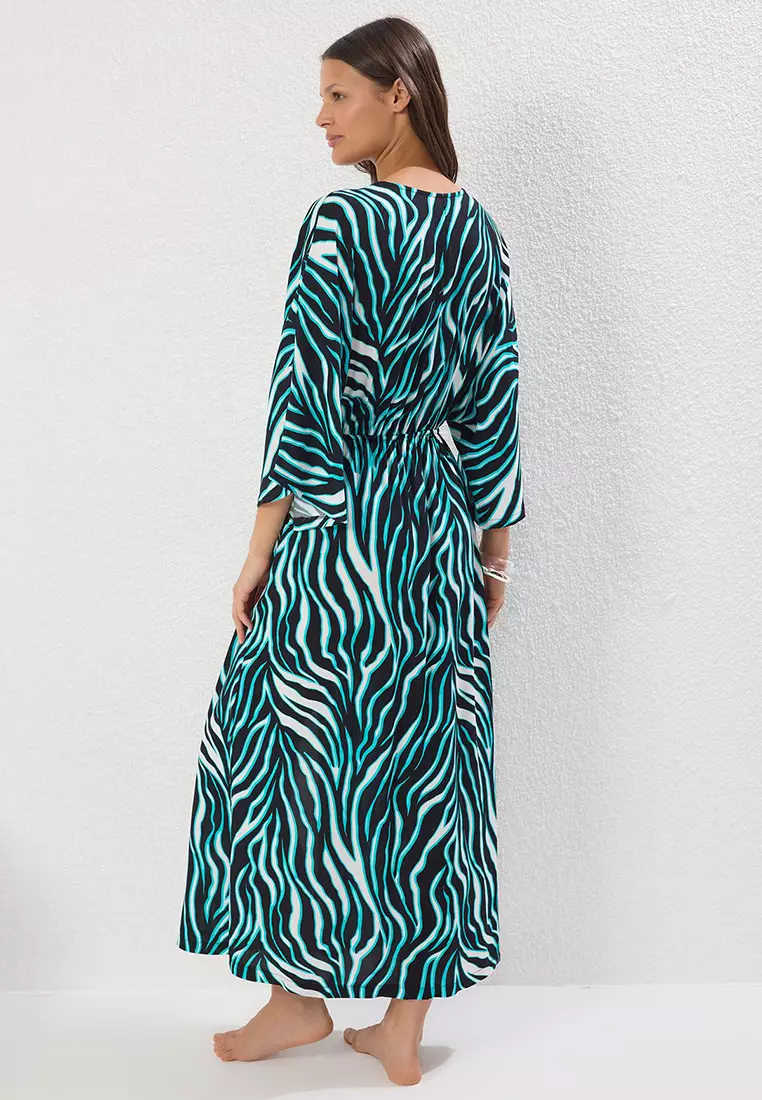 Zebra Patterned Maxi Woven Beach Dress TBESS25EL00083