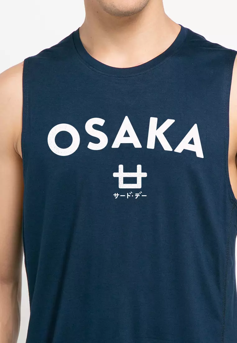 MTH94 Kaos Kutung Pria Casual Hkr Osaka Logo Navy