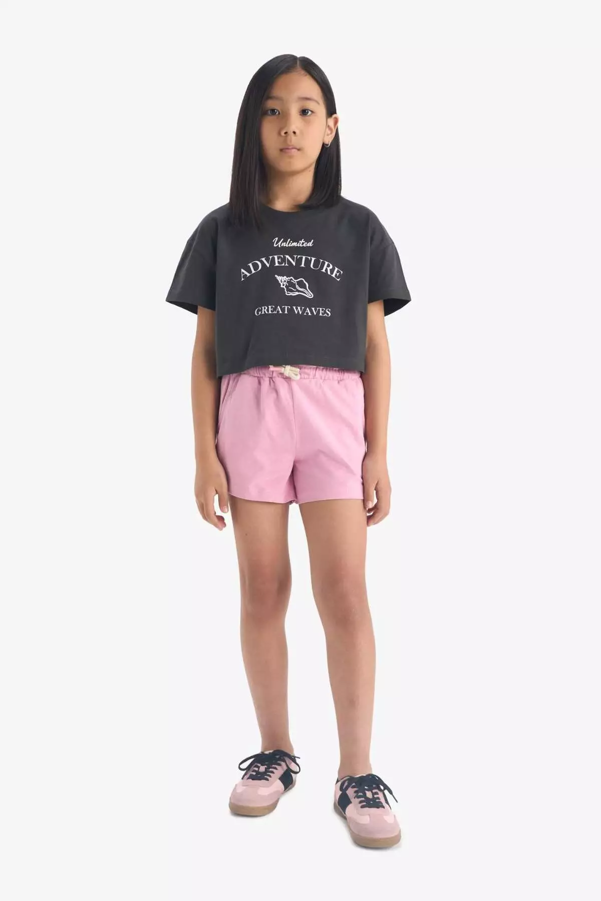 Girl's Crop Crew Neck Printed Short Sleeve T-Shirt E0385A825Sm