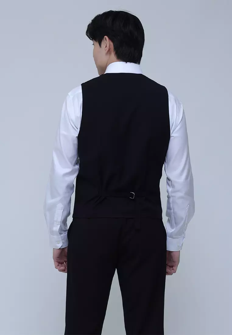 Solid Black Suit Separate Vest with Stretch