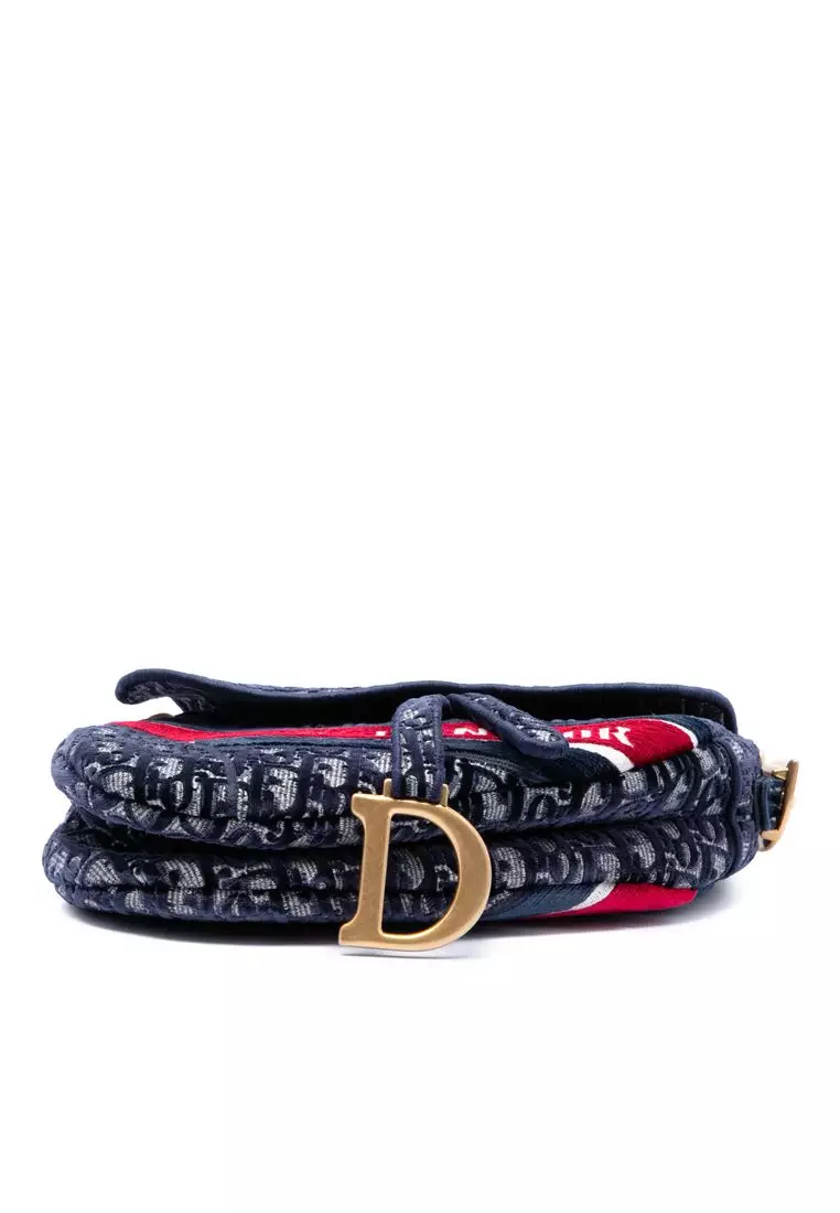 Pre-Loved Dior Oblique Embroidered Velvet Saddle Bag