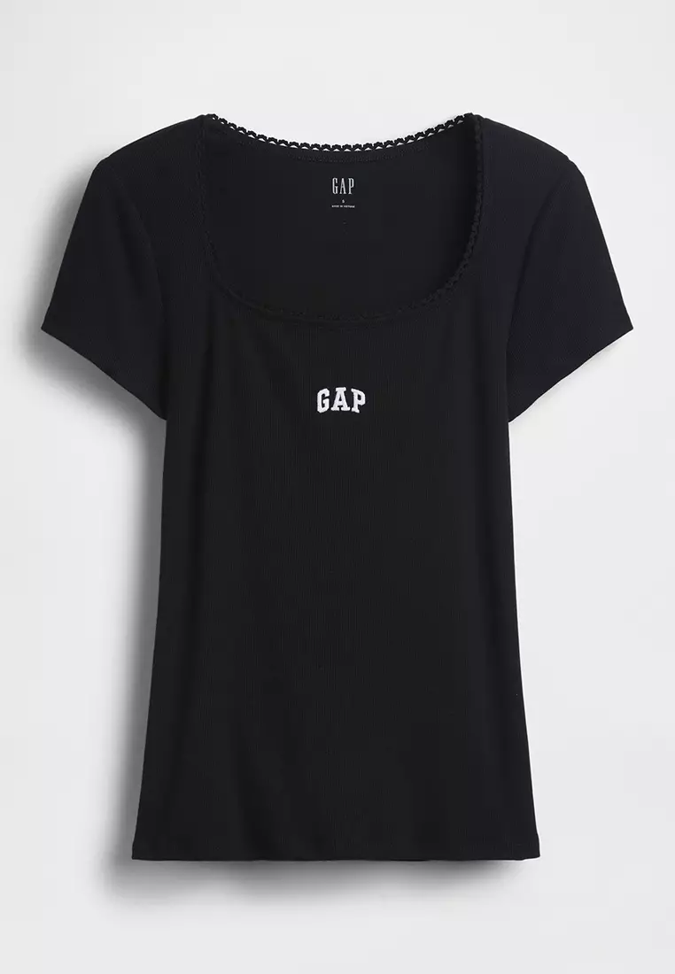 Ribbed Logo Scoop Neck Top