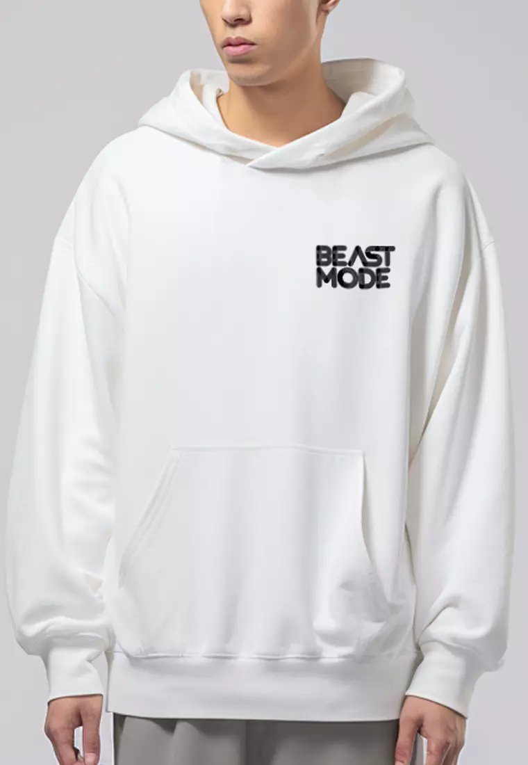 MOB16 Hoodie Pria Premium ScubaLux Adem "beast mode" putih
