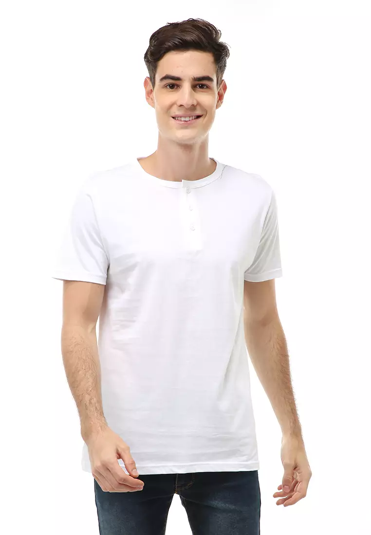Jack T-Shirt Atasan Kasual Kaos Polos Pria Model Kancing Lengan Pendek Material Cotton ORIGINAL - White