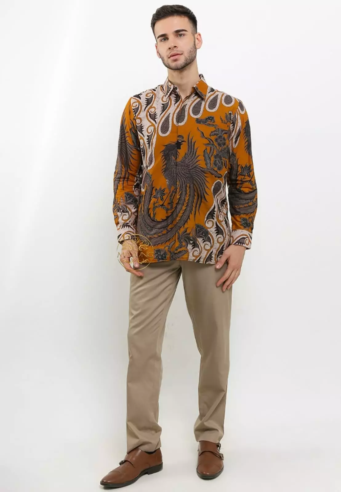 Senapati Oranye Kemeja Batik Pria Premium Slimfit Modern Lengan Panjang