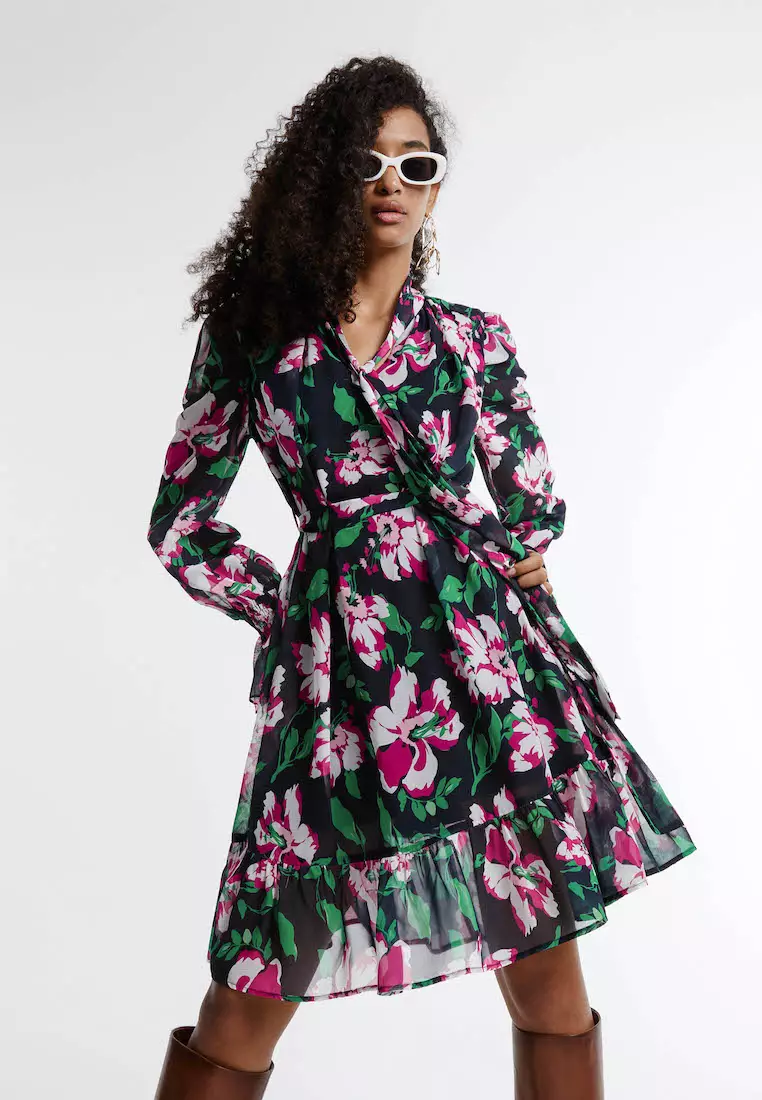 Urban Revivo Belted Floral Chiffon Dress 2024, Buy Urban Revivo Online