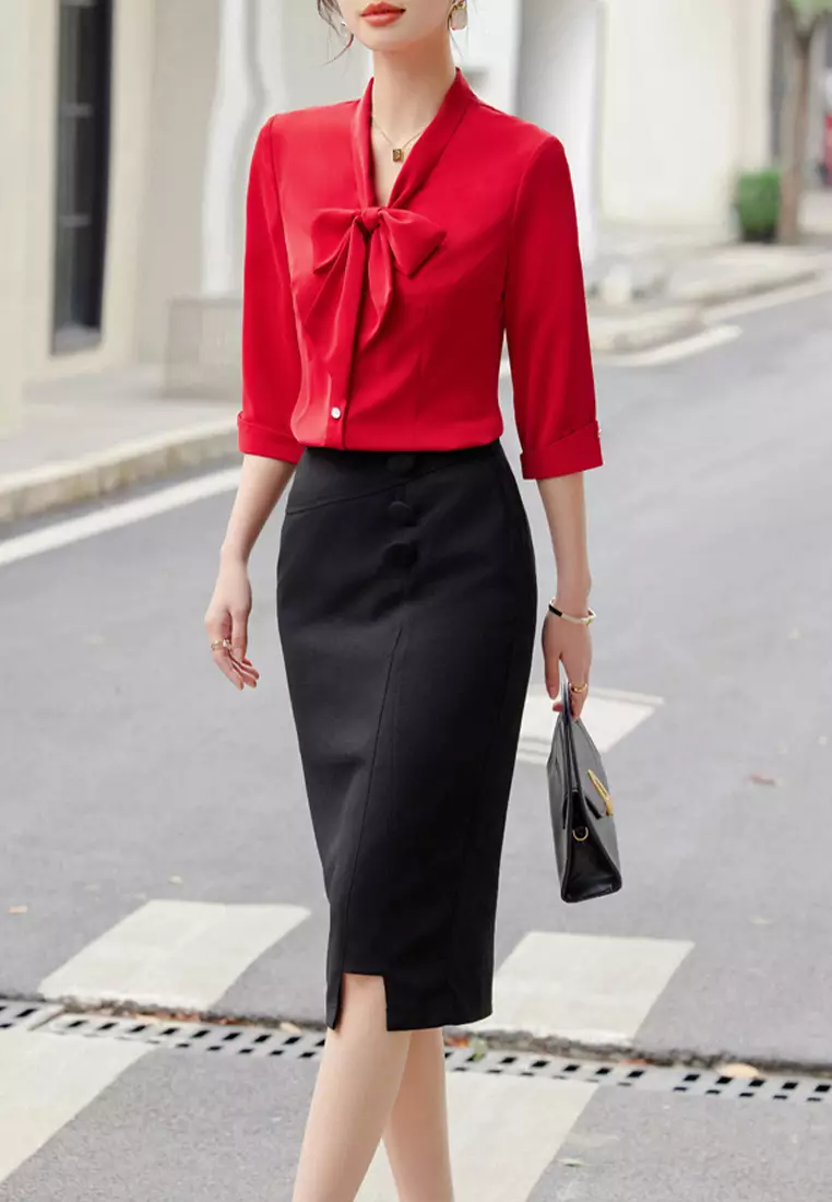 Elegant Chiffon Three Quarter Sleeve Blouse YGH-EQ308
