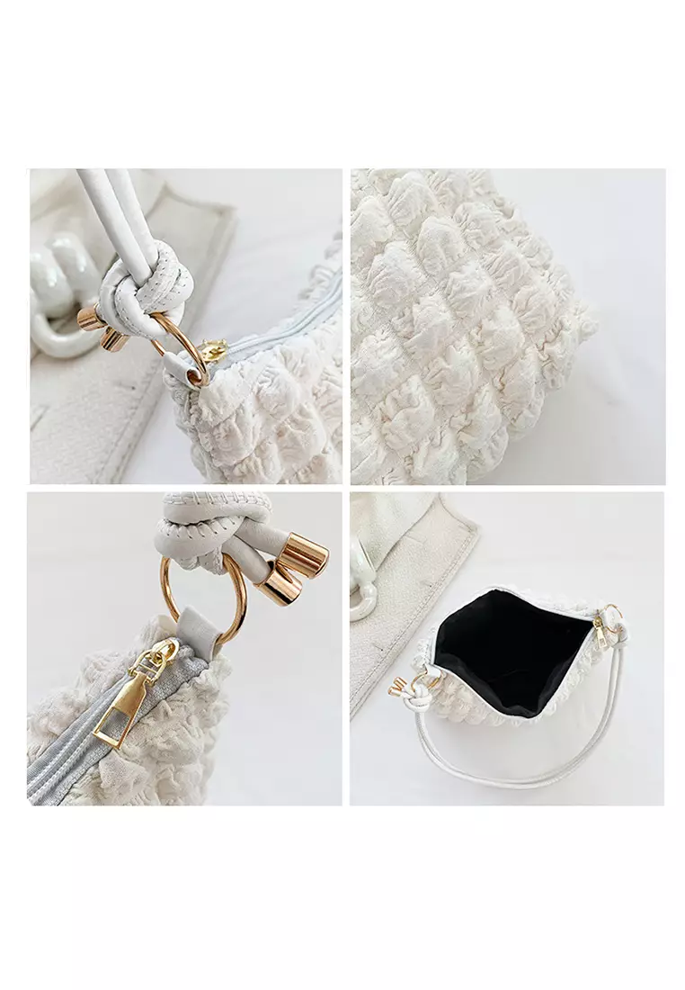 Tas Wanita Bahu Shoulder Bag Import Fashion Korea Tote Bag Minimalist Zipper Texture Baguette Bag Venrc Hitam