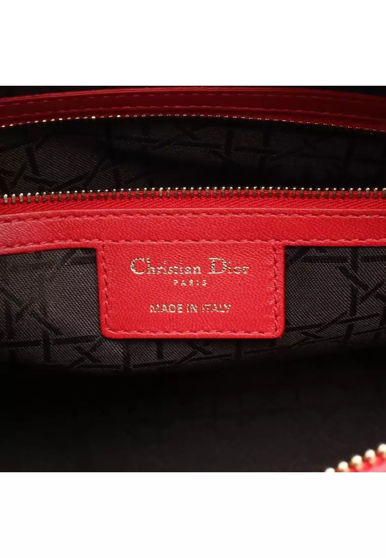 Pre-Loved Christian Dior lady dior Large Canage Handbag leather Red 2WAY