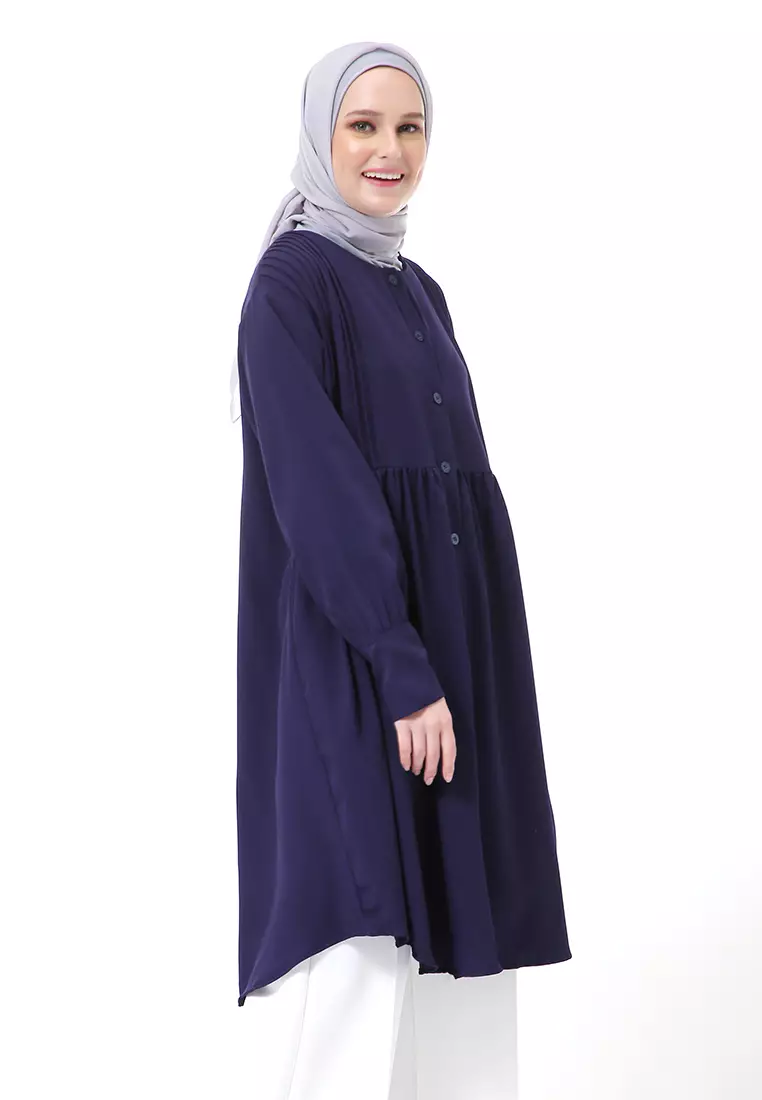 Xaula Tunik Polos Muslimah Atasan Wanita Lengan Panjang Premium High Quality - Navy