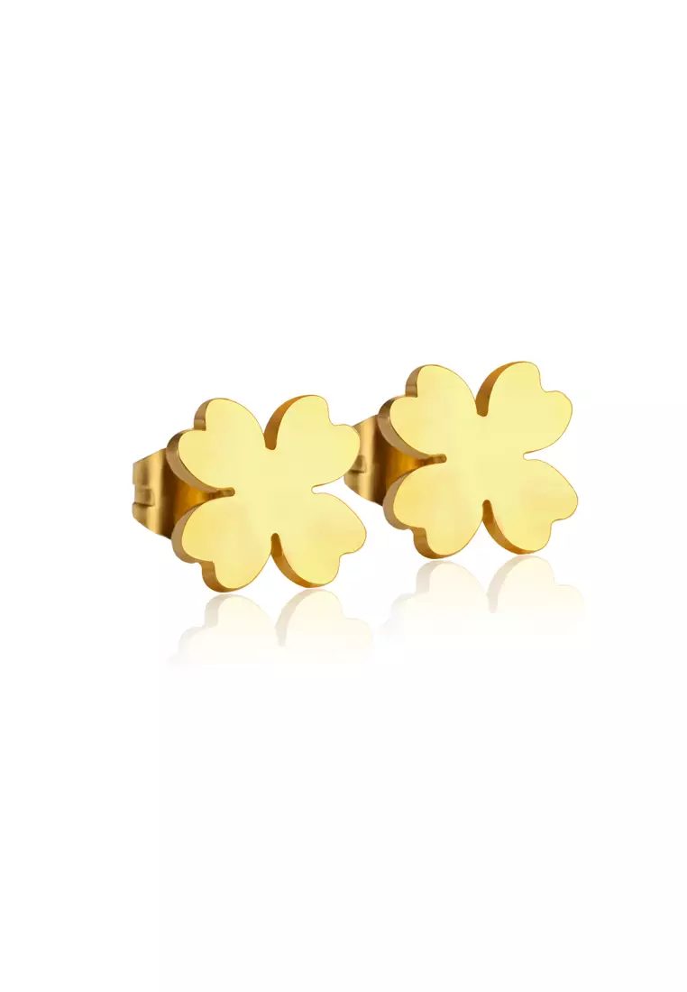 Destiny Four Leaf Clover Stud Earrings in Gold