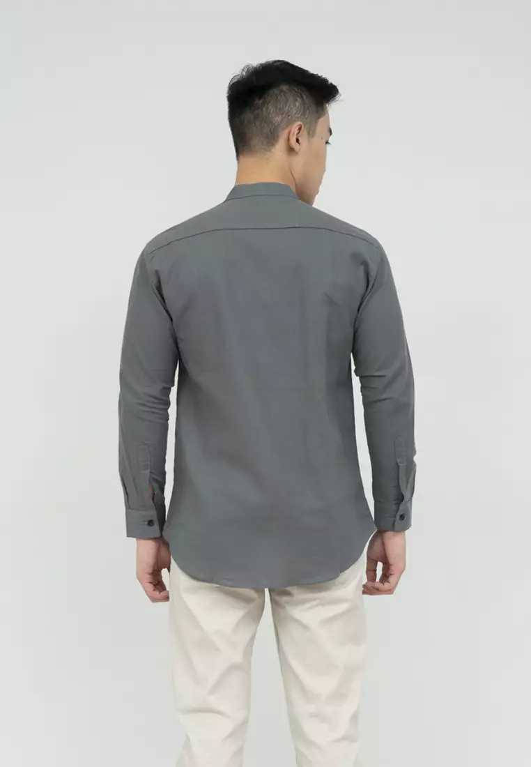 Houseofcuff kemeja Koko Lengan Panjang Pria Abu