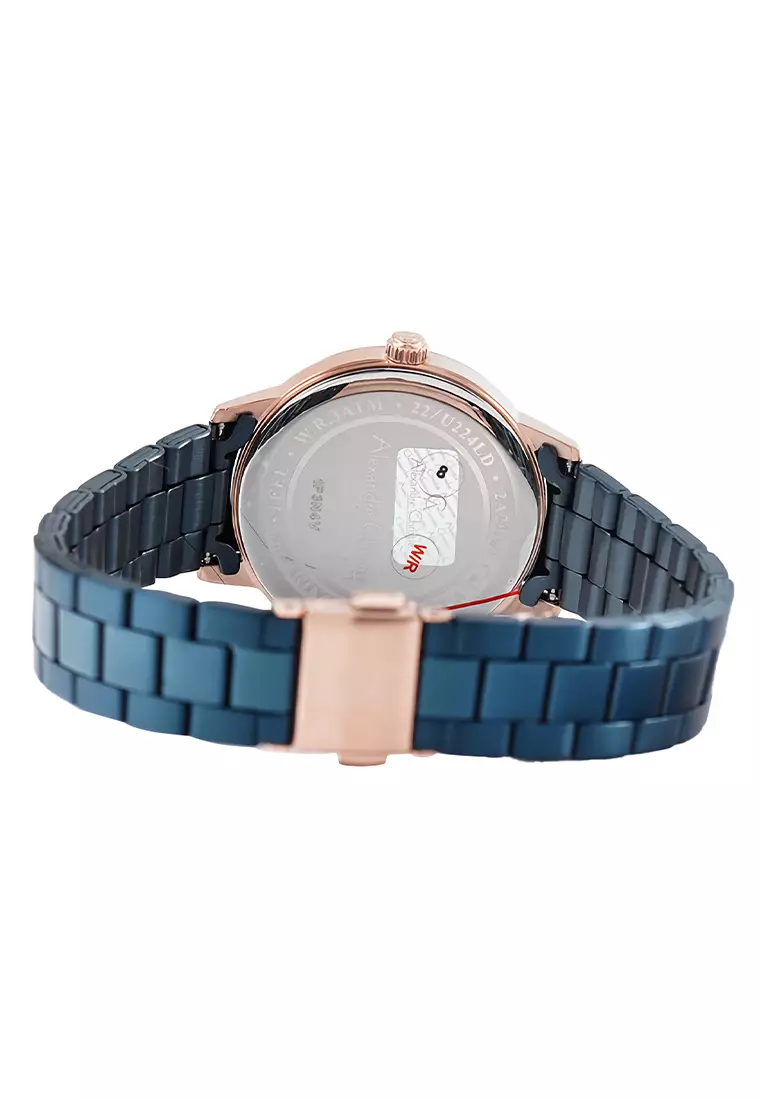 Alexandre Christie - Jam Tangan Analog Wanita - Rosegold - Blue Stainless Steel Bracelet - 2A29 LDBURBU