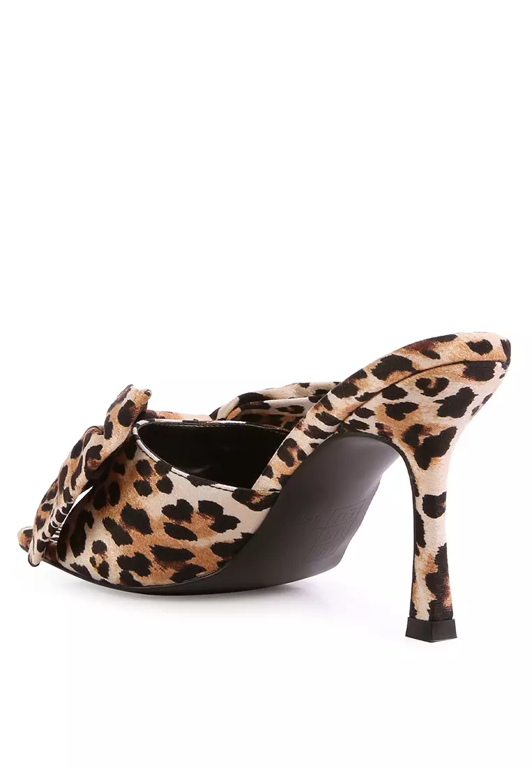 Leopard High Heeled Bow Slider Sandals