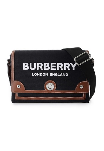 Burberry Burberry Canvas And Leather Note Crossbody Bag in Black/Tan |  ZALORA Philippines