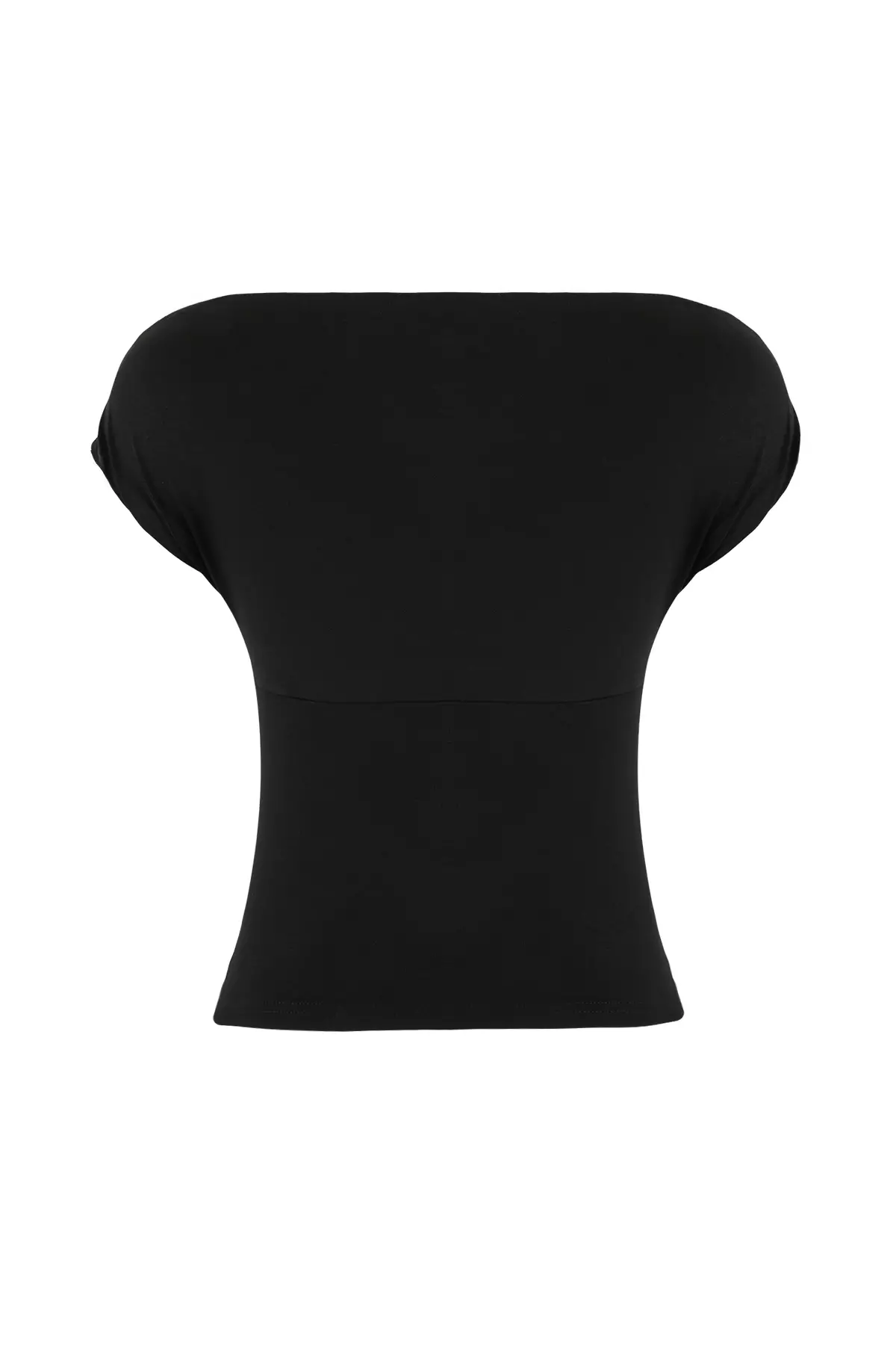 Black Fitted Asymmetrical Neckline Sleeveless Soft Knitted Blouse Twoss26Bz36