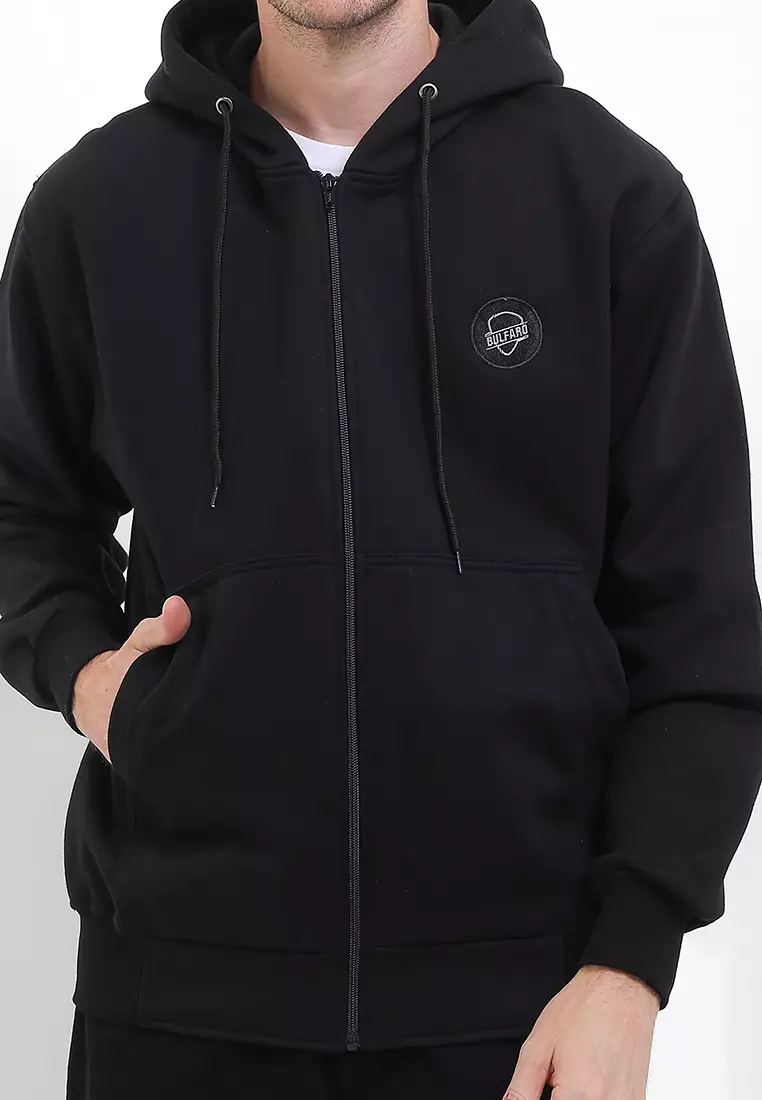 BULFARO Jaket Hoodie Zipper Phantom Cotton Fleece - Black