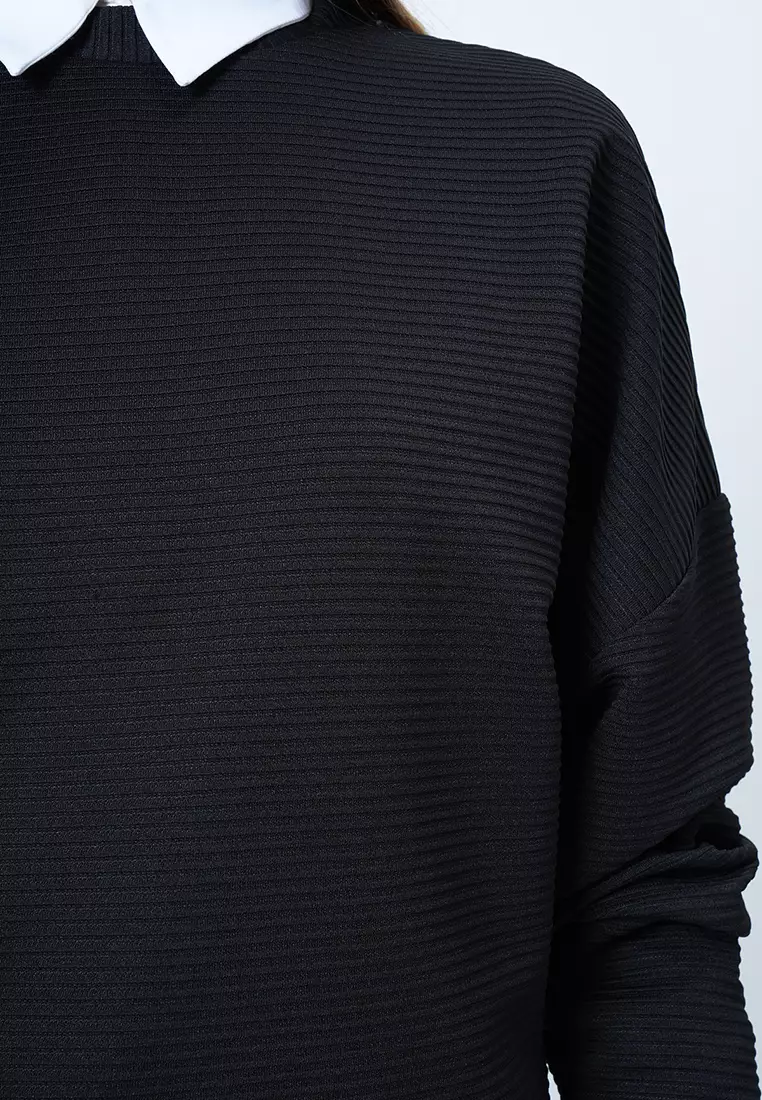 Crew Neck Wide Cut Bat Sleeve Basic Blouse