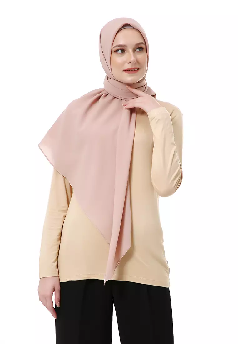 Afshin Jilbab Wanita Segiempat Motif Polos Premium Muslimah - Cream