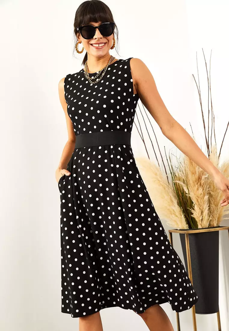Polka-Dot Flared Dress