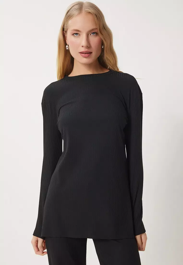 Comfortable Ribbed Knitted Blouse Trousers Set