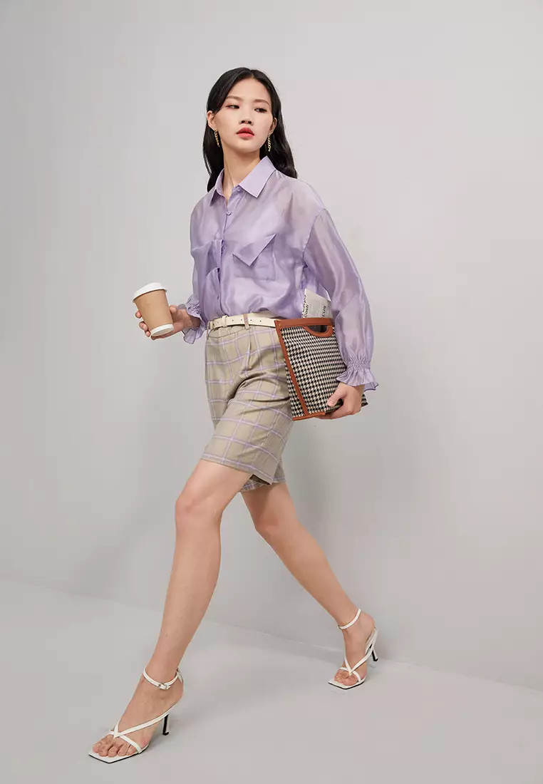 Cropped Button Blouse with Waist Tie