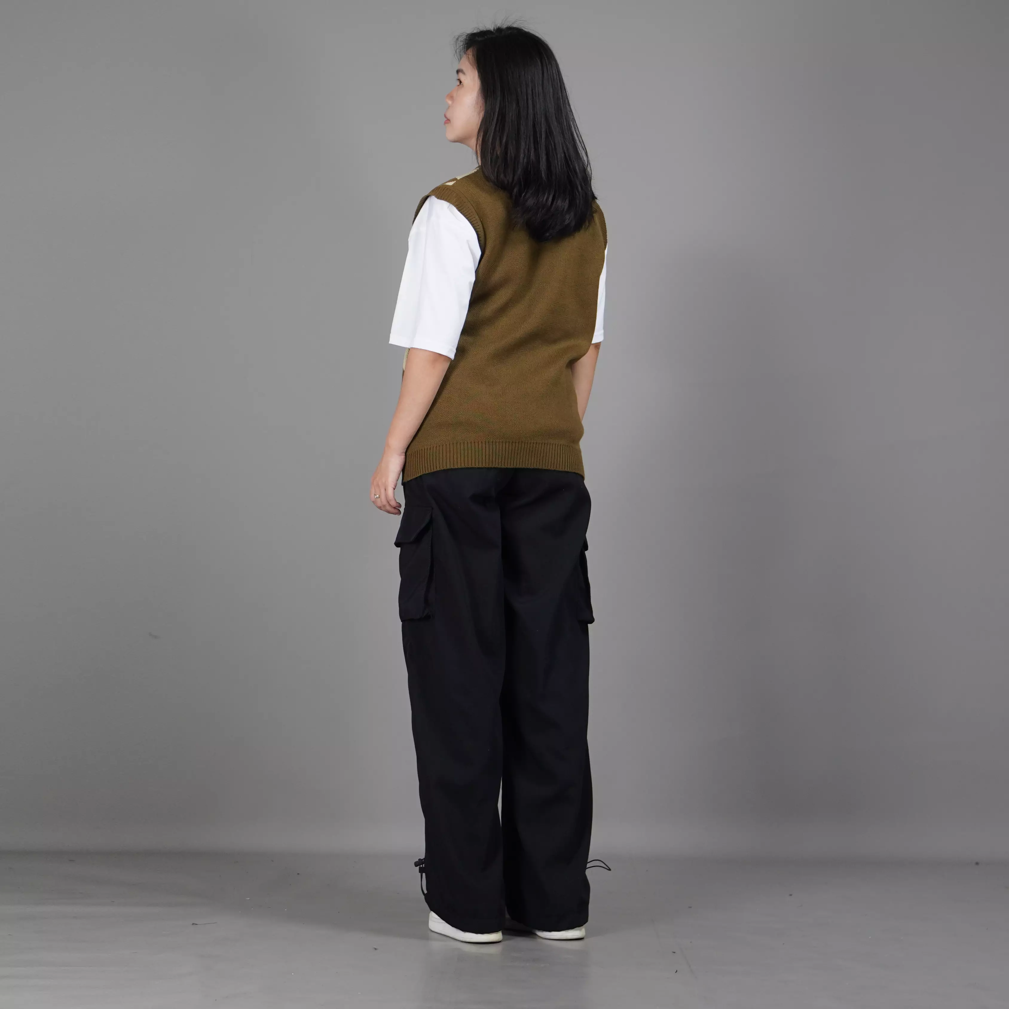 VEST WINDY Kardigan Rajut Motif Ketupat Knit Cardigan - BRONZE