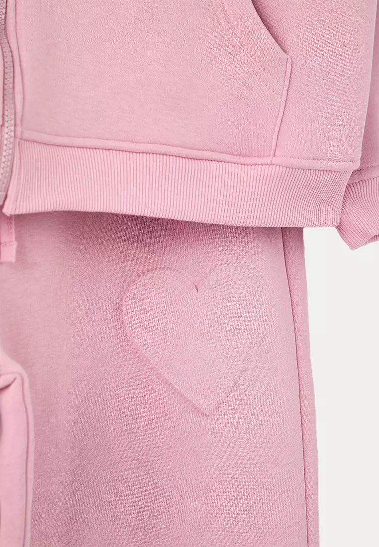 Pink Hooded Embossed Printed Sharodnlu Knitted Large Size Tracksuit Set Tbbaw26Ts00009