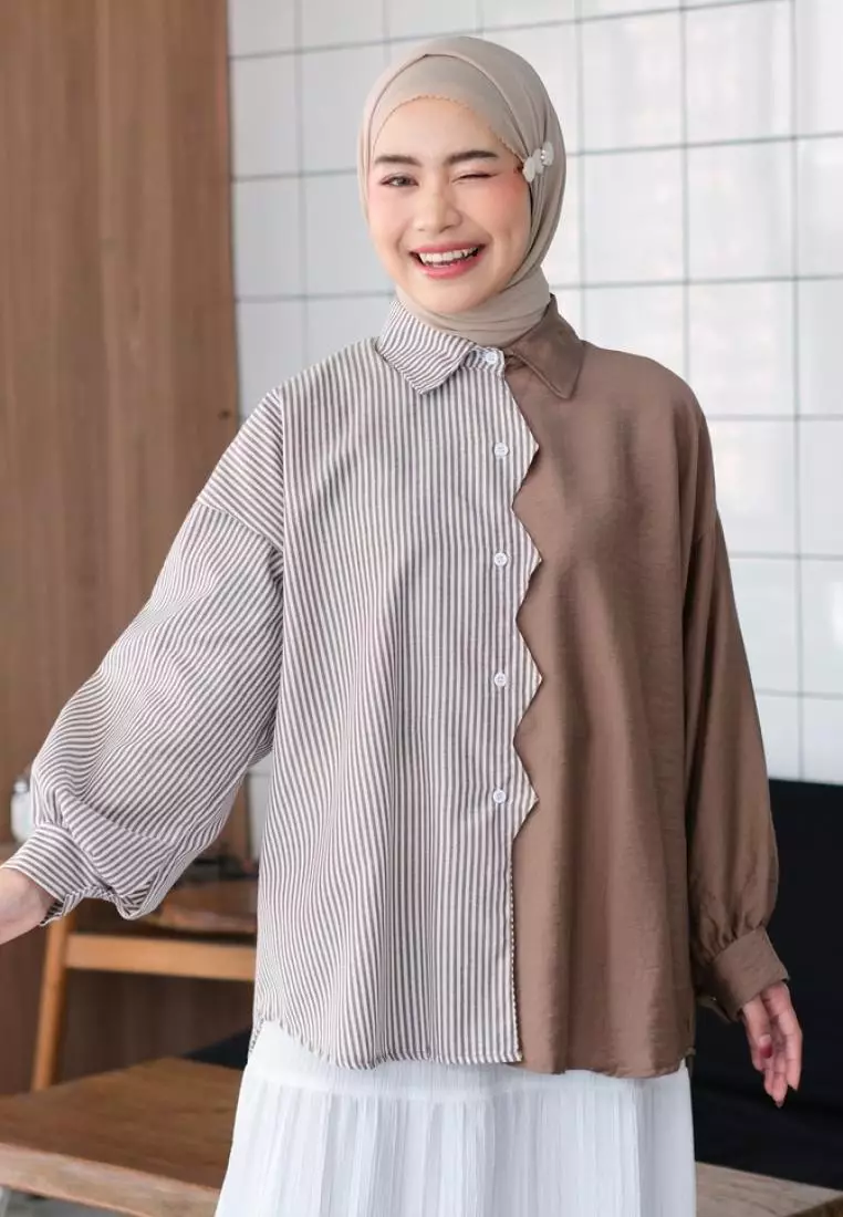 Zigzac Kemeja Wanita - Mocca - Stripe Mocca M18950 R107S5