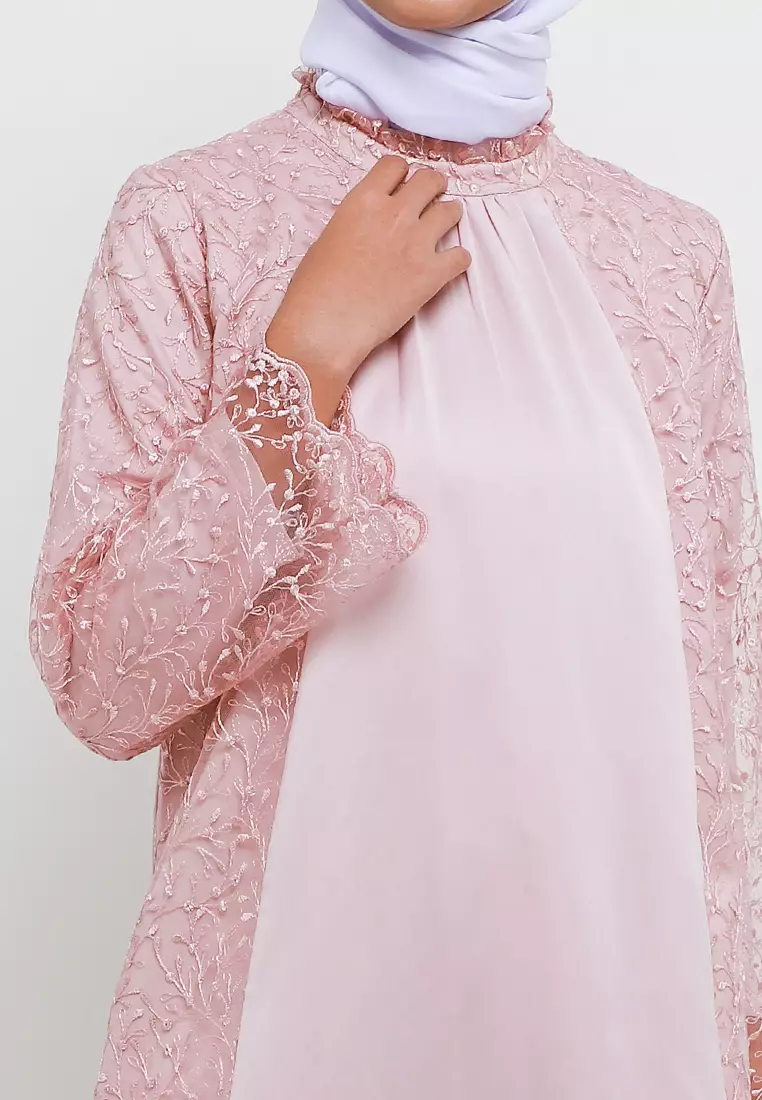 MFMW Sakinah Midi Dress Gamis Brukat Pink