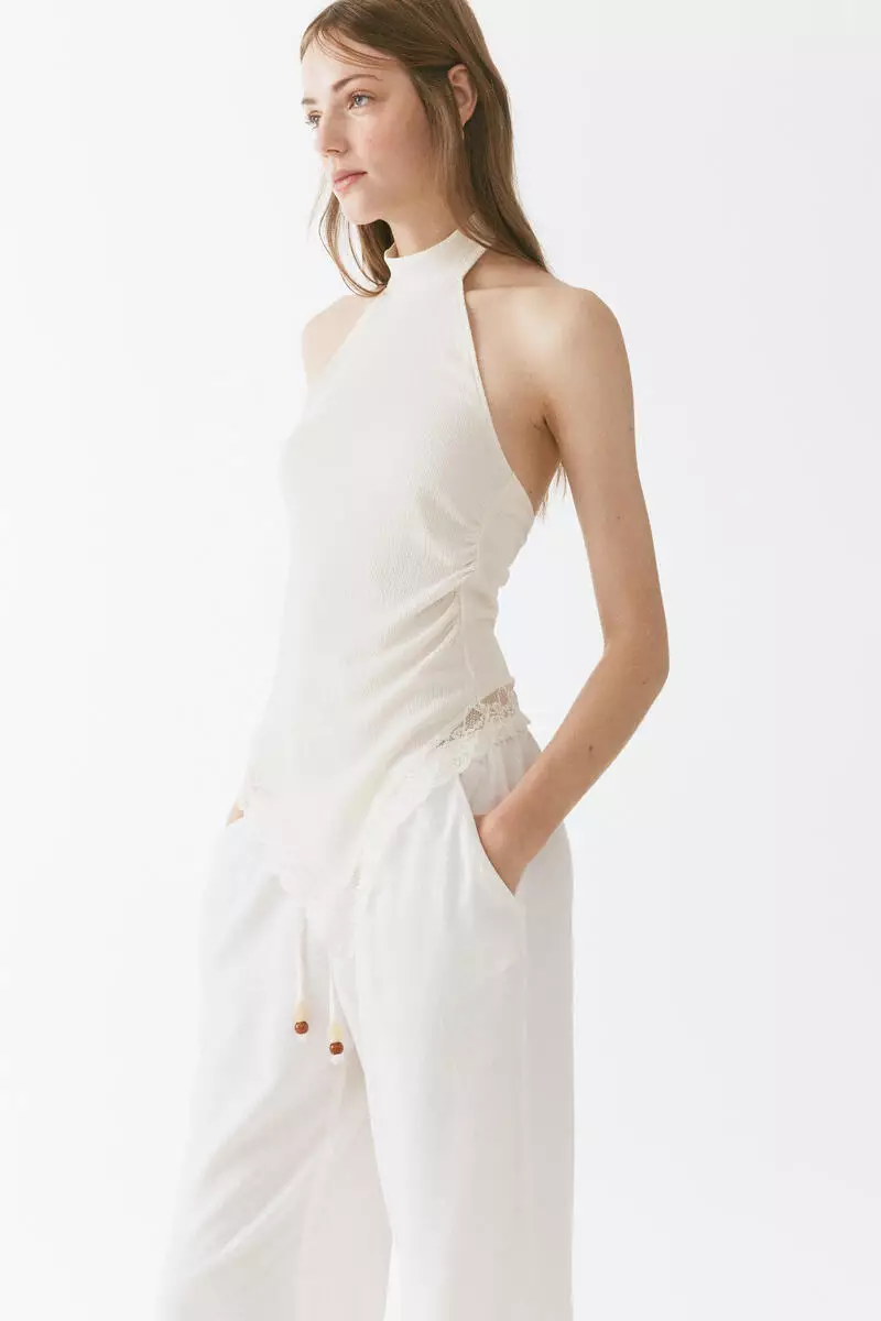 Linen-blend drawstring trousers